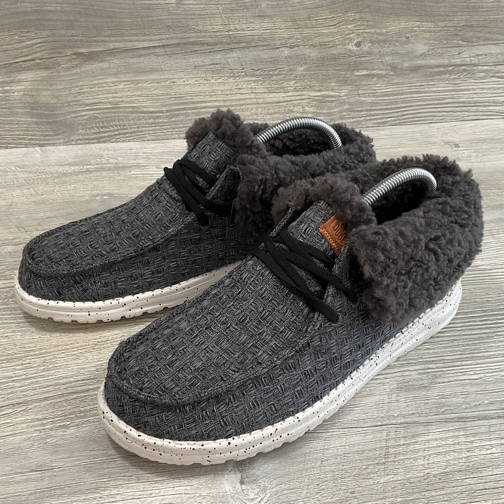 Hey Dude Britt Womens Slip On Shoes Black Size 9 Faux Fur Wendy Fold Stitch Cozy
